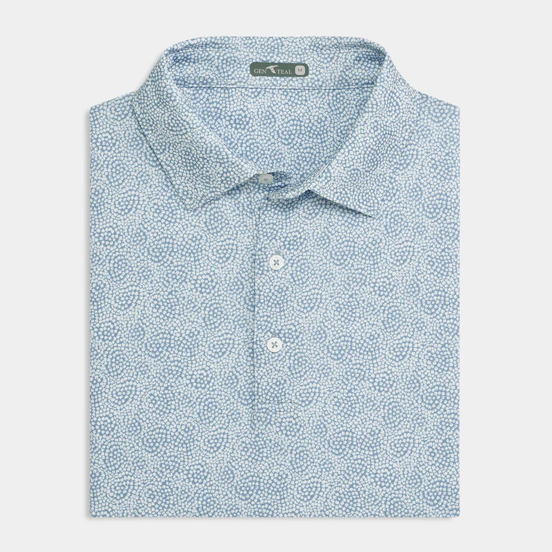 Stone Blue Dahlia Printed Performance Polo