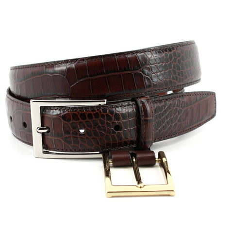 Alligator Grain Embossed Calfskin Belt - Brown