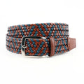 Italian Braided Leather And Linen Casual Belt In Cognac And Navy