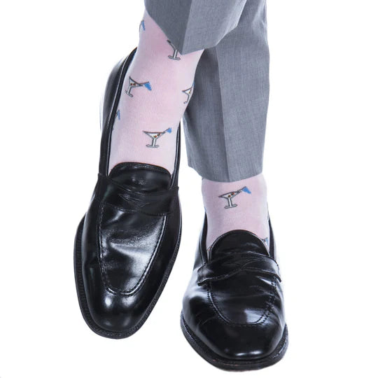 Pink 19th Hole Martini Glass Socks - Mid Calf