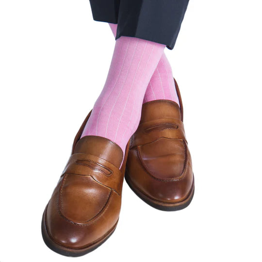 Pink Solid Ribbed Socks - Mid Calf