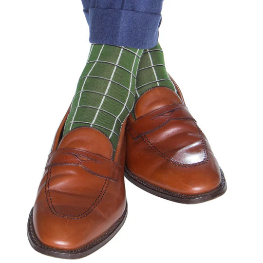 Pine Green Windowpane Socks