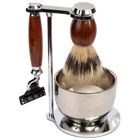 Wood / Chrome 5pc Shave Set