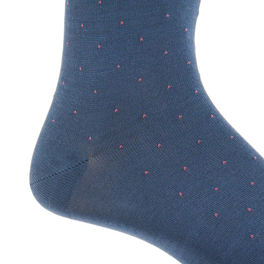 Indigo Blue w/ Rose Pin Dot Socks - Mid Calf