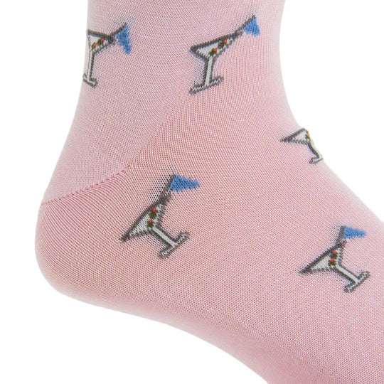 Pink 19th Hole Martini Glass Socks - Mid Calf