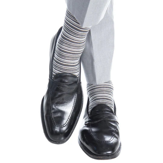 Black w/Charcoal Variegated Stripe Socks - Mid Calf