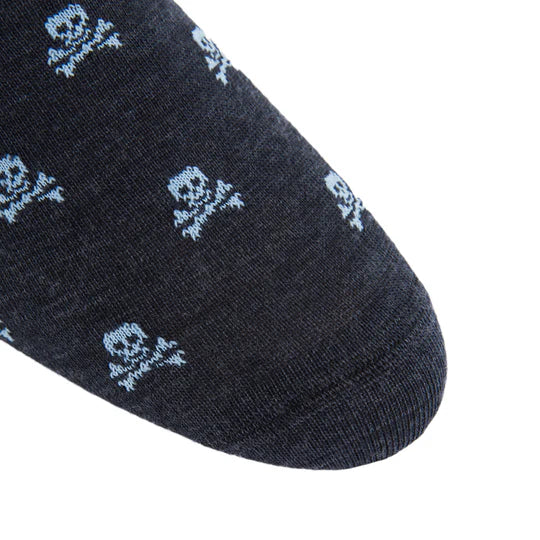 Charcoal w/ Sky Blue Skull Socks - Mid Calf