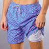 Turquoise/Coral Wave Print Swim Trunks