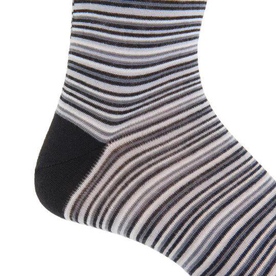 Black w/Charcoal Variegated Stripe Socks - Mid Calf