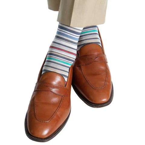 Steel Gray w/ Colorful Variegated Stripes Socks