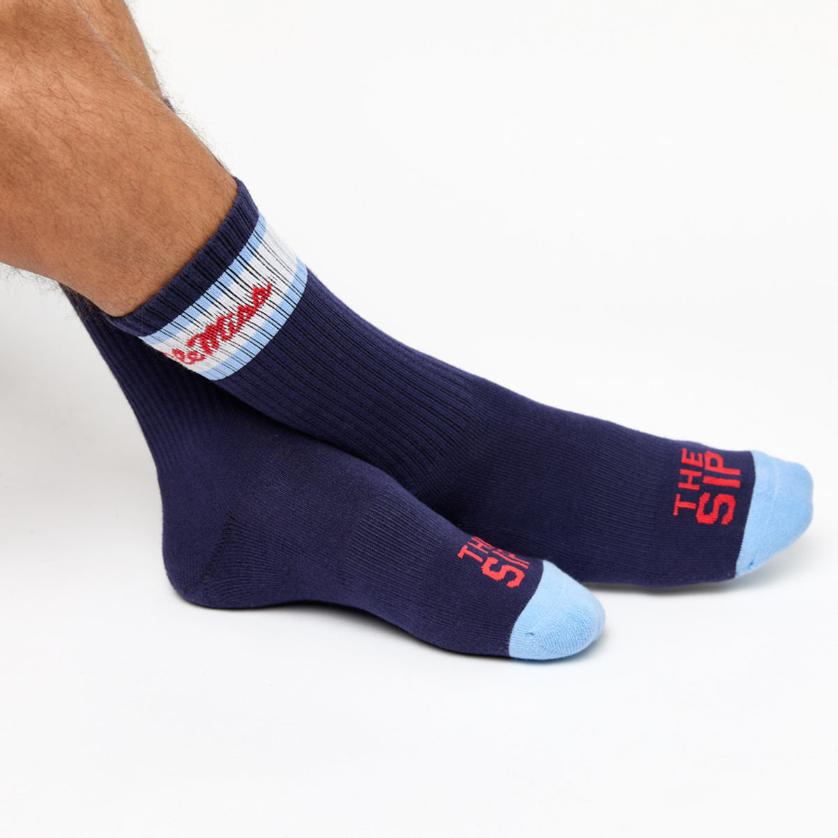 Navy Retro Script Casual Crew Socks