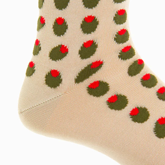 Tan w/ Green/Red Olive Socks - Mid Calf