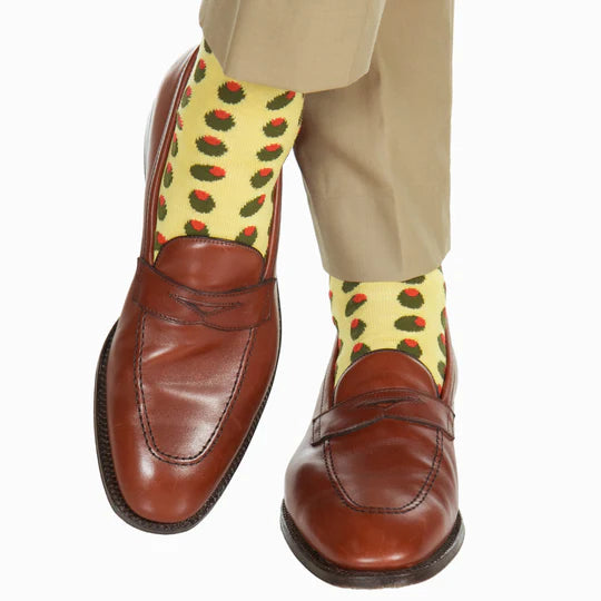 Lemon w/ Green/Red Olive Socks - Mid Calf