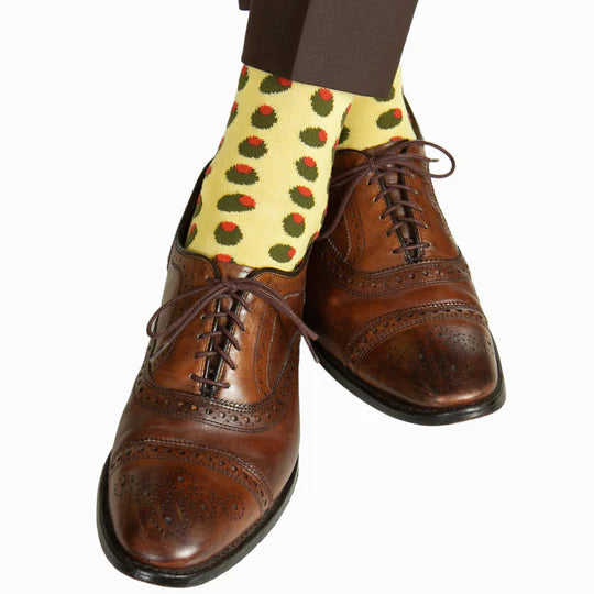 Lemon w/ Green/Red Olive Socks - Mid Calf