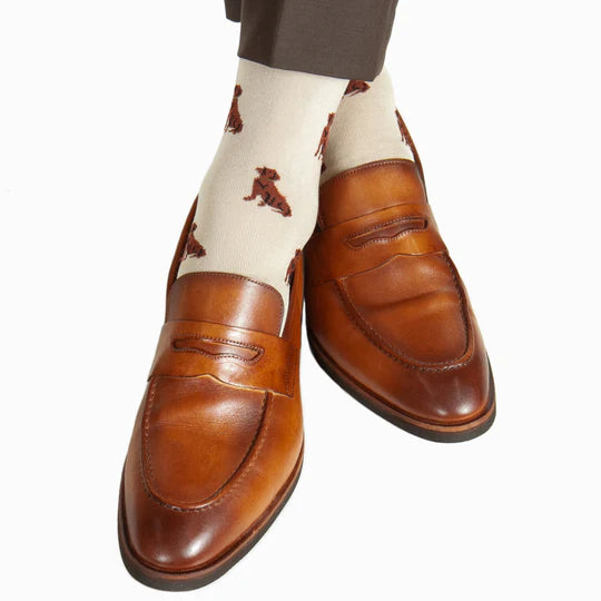 Tan w/ Whiskey Brown Retriever Socks - Mid Calf