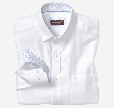 White Solid Birdseye Long Sleeve Dress Shirt