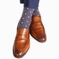 Blue w/ Orange/Taupe Square Socks - Mid Calf