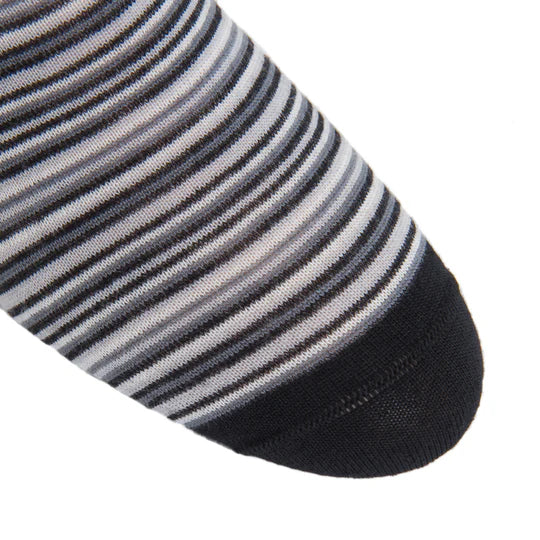 Black w/Charcoal Variegated Stripe Socks - Mid Calf