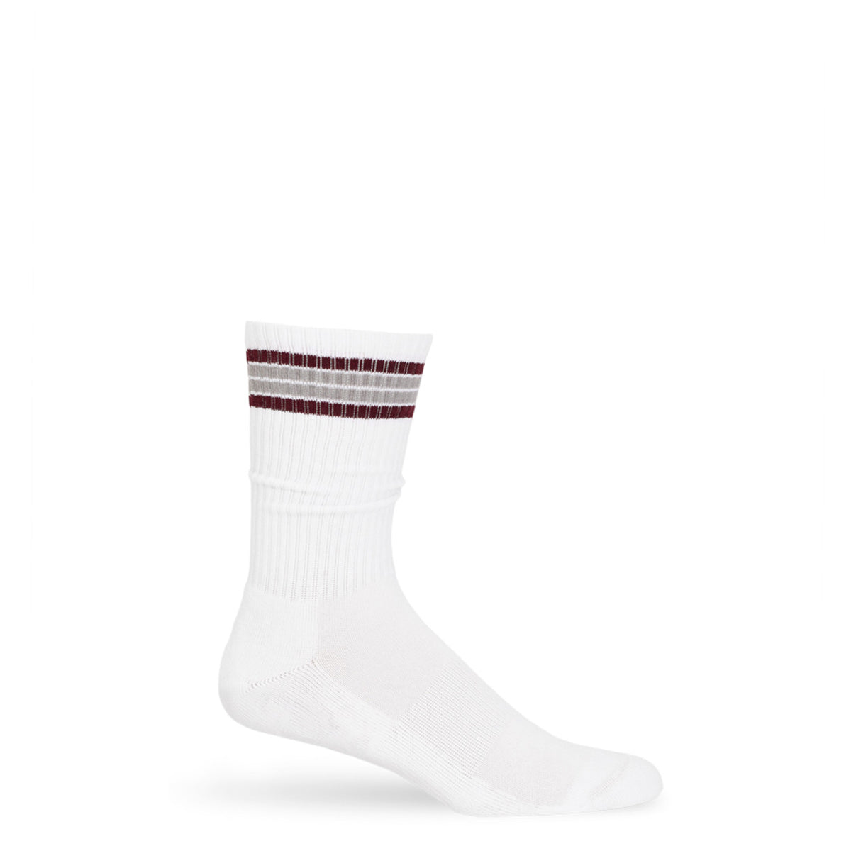 White Maroon 4 Stripe Casual Socks