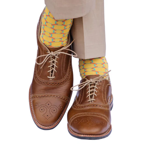 Yellow/Coral Rose Circles Socks