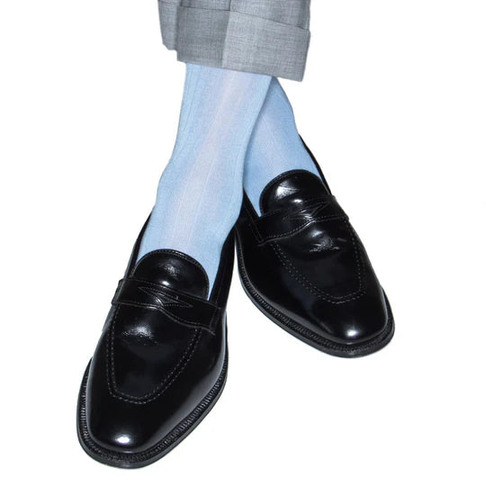 Sky Blue Ribbed Socks - Mid Calf