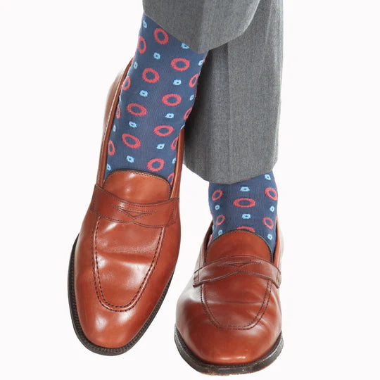 Indigo Blue w/ Coral/Blue Lifesaver Socks - Mid Calf