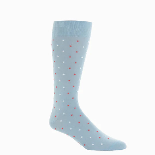 Sky Blue w/ White/Coral Dot Socks - Mid Calf