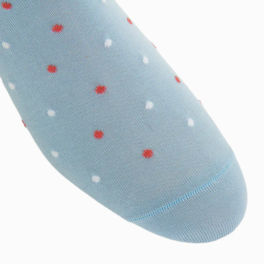 Sky Blue w/ White/Coral Dot Socks - Mid Calf