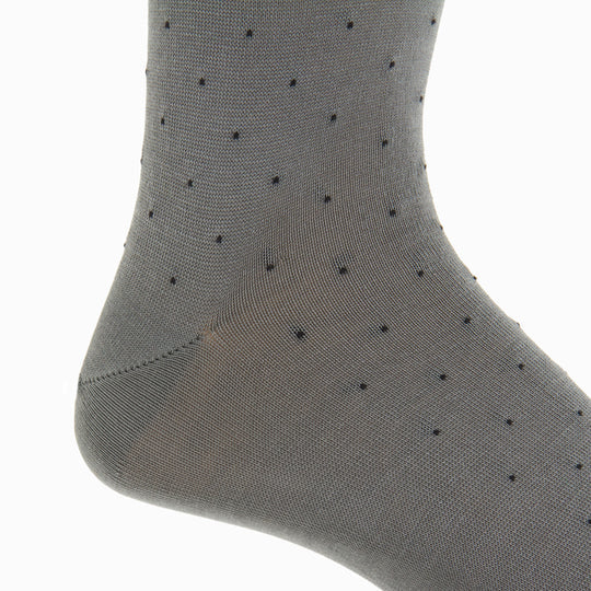 Steel Gray w/ Black Pin Dot Socks - Mid Calf