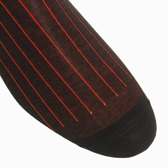 Black w/ Red Vertical Stripe Socks - Mid Calf