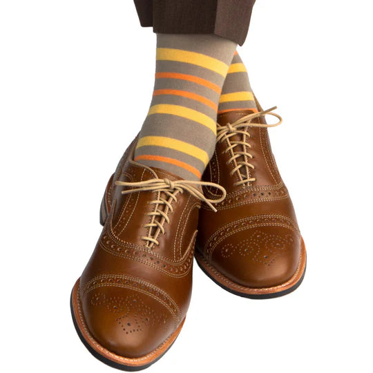 Taupe/Orange Double Striped Socks