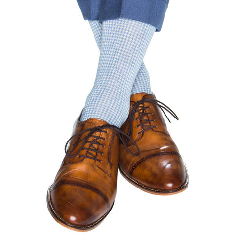 Azure Blue & Cream Houndstooth Socks