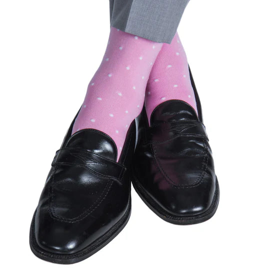 Pink w/ White Dot Socks - Mid Calf