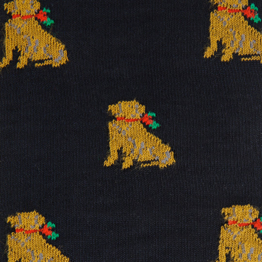 Navy Holiday Dog Ribbed Socks - Mid Calf