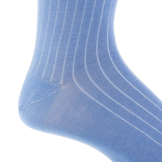 Azure Blue Ribbed Socks - Mid Calf