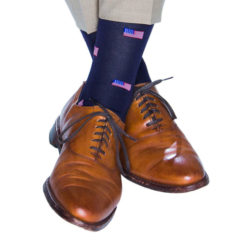 Classic Navy W/ American Flags Socks