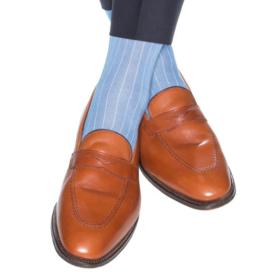 Azure Blue Ribbed Socks - Mid Calf